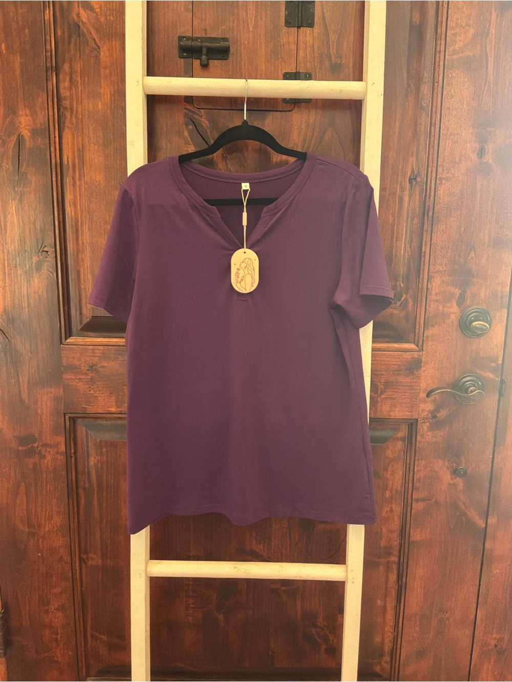 Women's Short-Sleeve V-Neck Tee in Deep Plum by